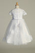 Girls White Sequin Corded Embroidered Tulle Tea-Length Communion Dress 6-12